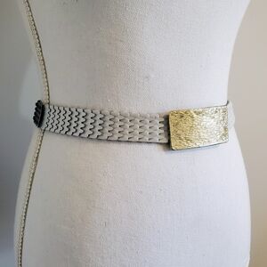 Vintage Metallic Stretch Mermaid Fish Scale Belt - White Gold - XS 26"